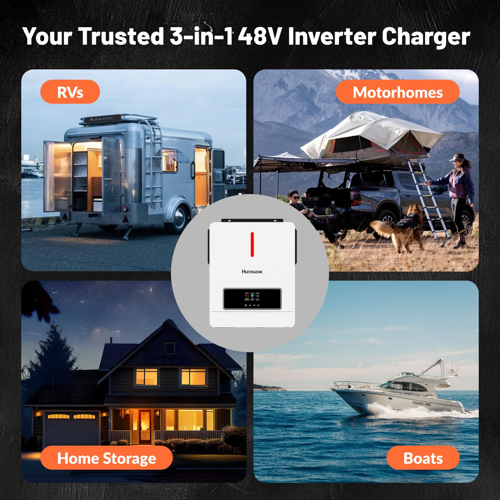 Humsienk Inversor Solar Hibrido 48v 6200w, Inversor Híbrido Onda Sinusoidal Pura, 48V CC a 220V/230V CA con 120A MPPT Controlador de Carga Solar y Sistema de Protección BMS para Casa, RV, Camion