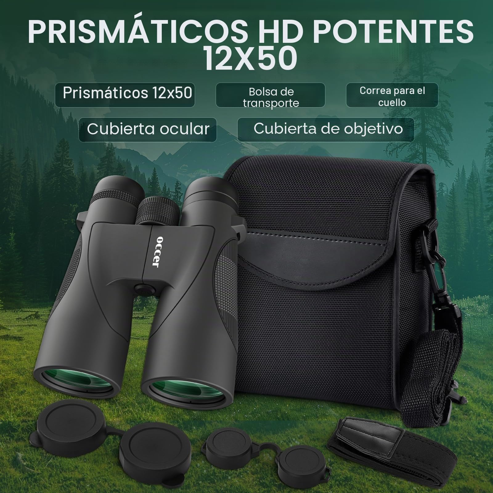 Prismáticos de observación de Aves de 12 x 50 para Adultos, prismáticos HD de Alta Potencia con visión Clara, prismáticos de fácil Enfoque con Largo Alcance para Caza, Senderismo, Viajes, Crucero,