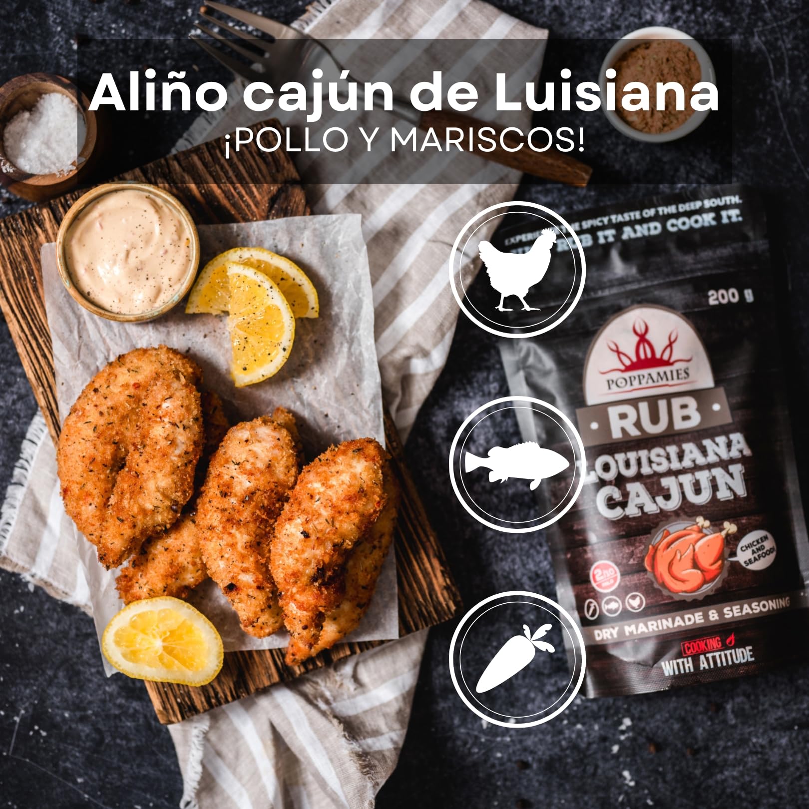 Poppamies Louisiana Sazonador Cajun - Adobo Seco y Condimento perfecto para Pescado, Verduras - Pollo, Ideal para parrilla - Paquete Grande (200 g)