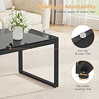 Vista 5 de ONBRILL Mesa auxiliar rectangular con escritorio de vidrio templado, marco galvanizado para exteriores, mesa de centro con pies ajustables para Negro