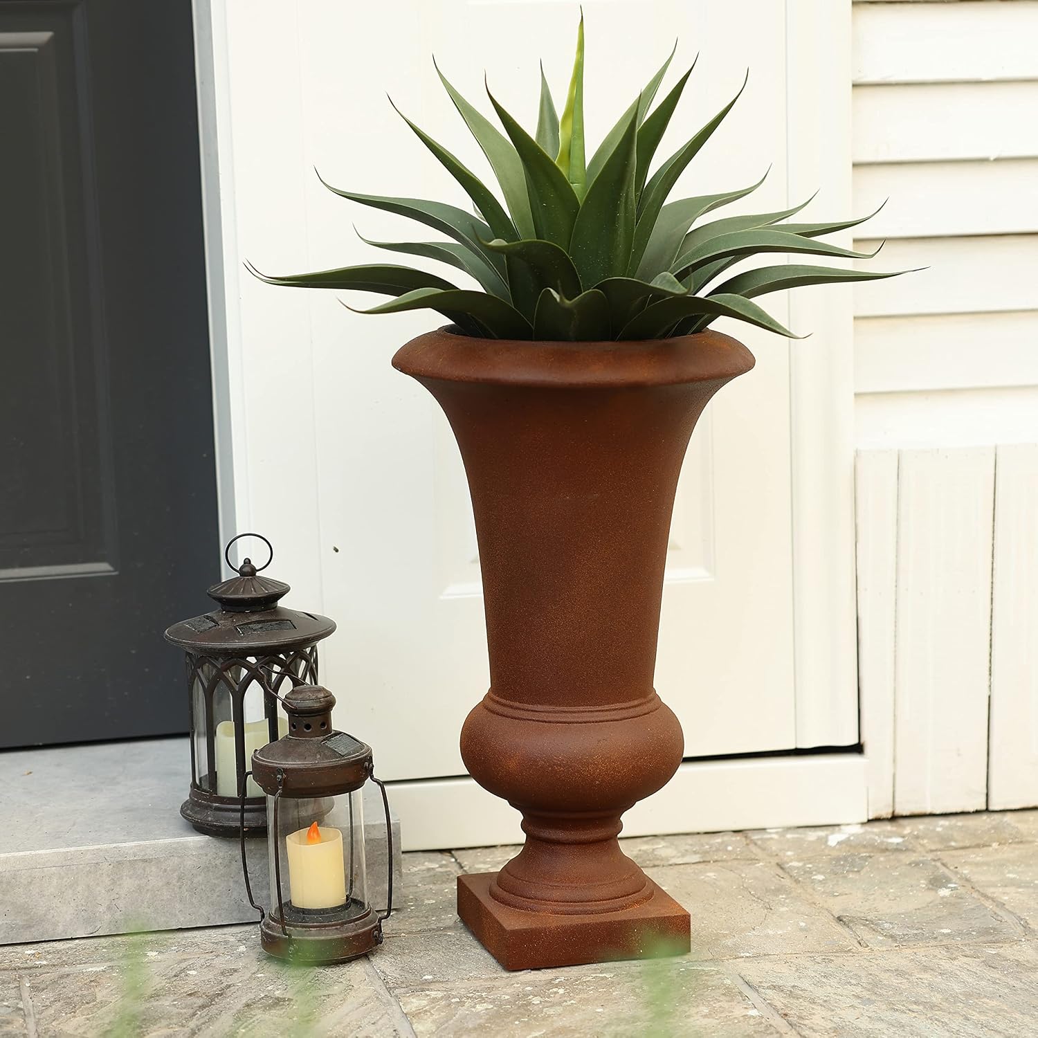 LuxenHome 22" Fiber Stone Tall Urn Planter for Outdoor Plants, Large Flower Pots for Front Porch, Indoor Outdoor Use in Patio Living Room Garden Courtyard