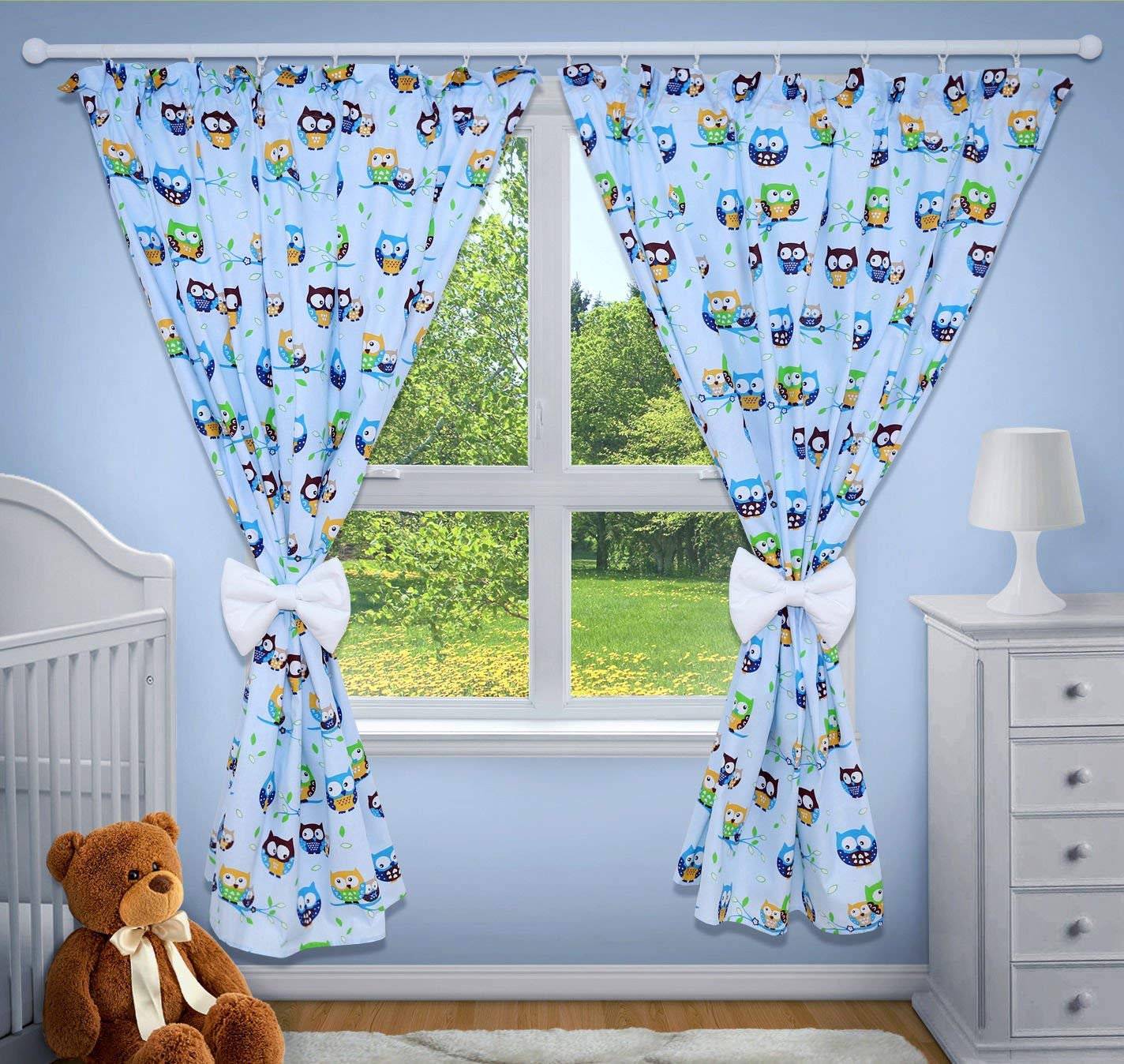 TheLittles24 Luxury Decorative Curtains for Baby Room Matching with Our Nursery Bedding Sets (Owls Blue)