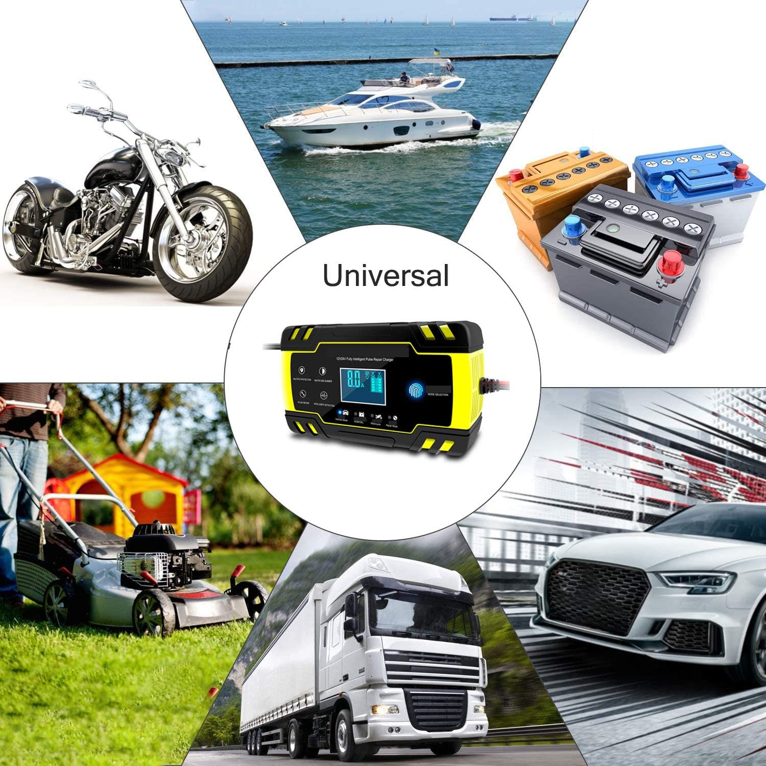 POWONER 12V 8Amp/24V 4Amp Automotive Smart Battery Charger/Maintainer for Car, Truck, Motorcycle, Lawn Mower, Boat, RV, SUV, ATV and More (with a waterproof bag) : Automotive