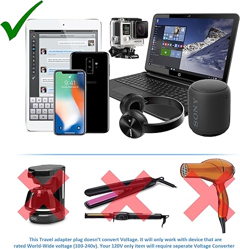 Miniatura 5 de OREI Adaptador de enchufe de viaje de Brasil con doble USB - entrada de Estados Unidos - Tipo N (U2U-11C), funcionará con teléfonos celulares,