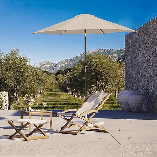 Miniatura 4 de Sombrilla para exteriores, sombrilla de mesa, sombrilla de terraza de 7.5 pies, con botón de inclinación y manivela, utilizada para piscina, balcón,