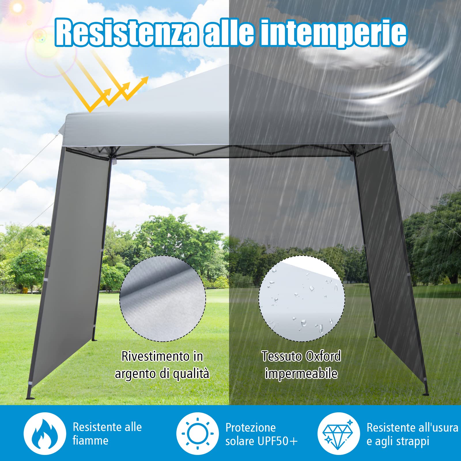 COSTWAY Gazebo Pieghevole 3 x 3 m, con Pareti/Tende Parasole, Gazebo Pop Up Impermeabile e Protettivo da Sole, con Altezza Regolabile e Borsa a Ruote, per Giardino Spiaggia e Campeggio
