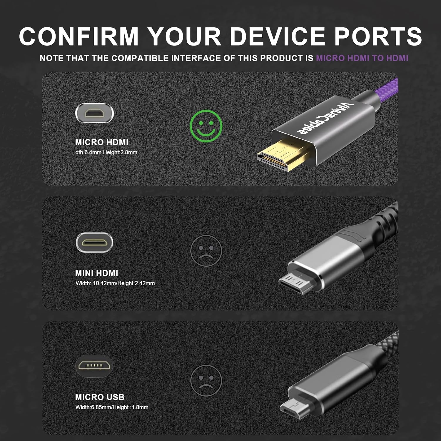 Alvin's Cables 8K 2.1 Micro HDMI to HDMI Coiled Cable for Atomos Ninja V, 8K@60Hz 4K@60Hz High-Speed HDMI Cable for Sony A7RIII A7II A7M3, for Canon R5 M6, for FUJIFILM X-T4 X-T3, Braided Purple