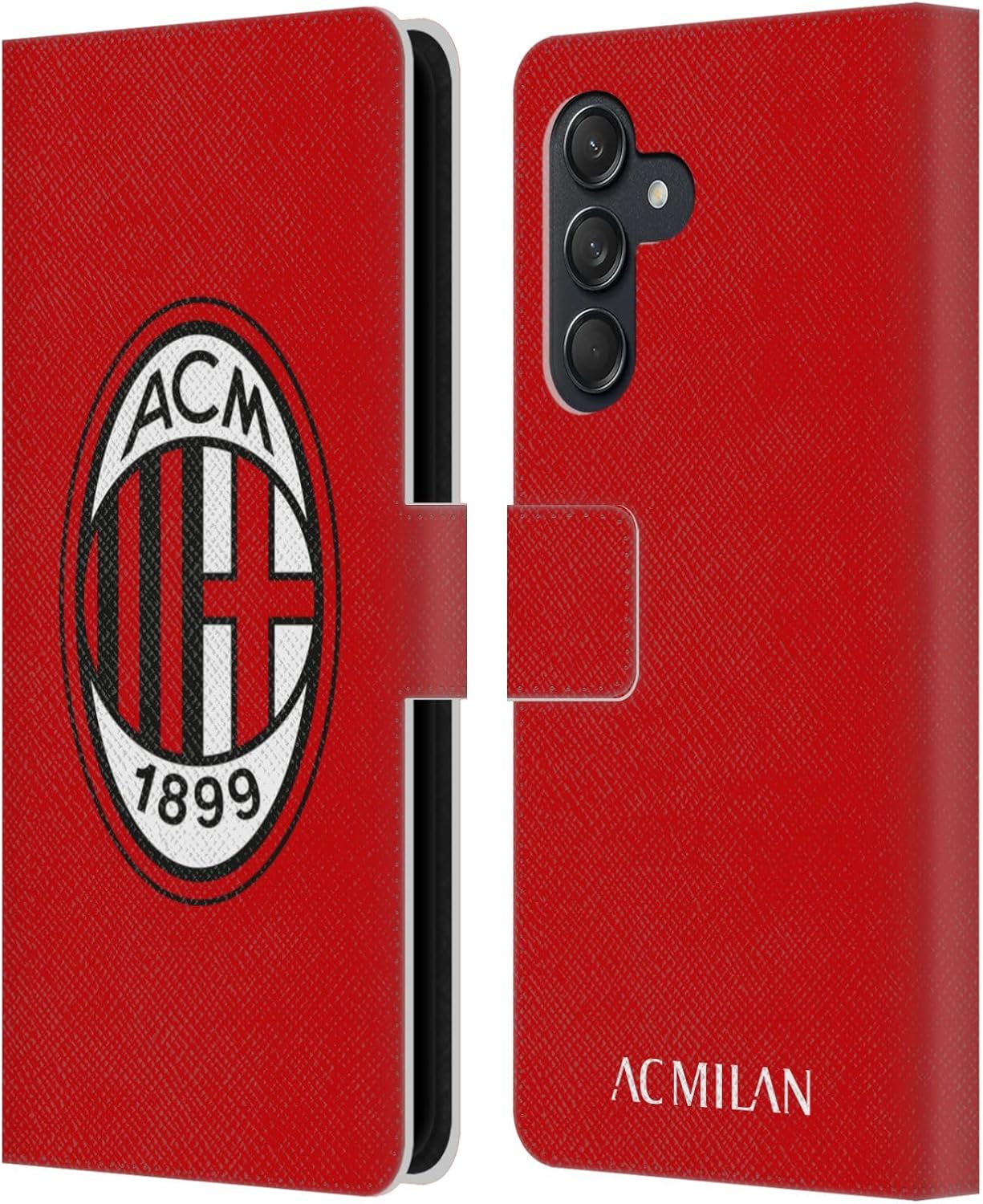 Head Case Designs Officially Licensed AC Milan Full Colour Red Crest Leather Wallet Case Compatible with Samsung Galaxy M55 5G