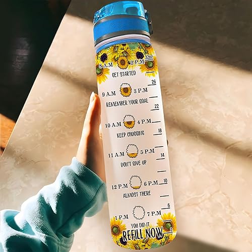 Miniatura 4 de Hyturtle Botella de agua motivacional personalizada de girasoles de 32 onzas, 1 litro, botella de agua de girasol con seguimiento de nombre