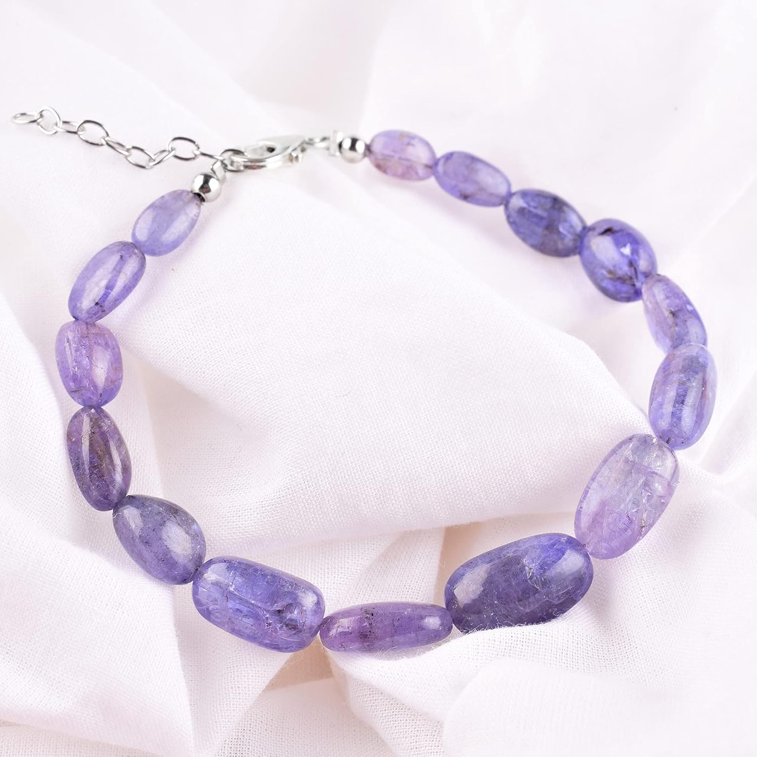 Natural Tanzanite Plain Tumbles Nuggets Bracelet Rhodium Plated 925 Sterling Silver, Beaded Bracelet, Dainty Bracelet, Gemstone Bracelet, Birthstone Bracelet, Gift Her - Image 2