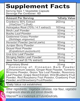 Herbal Kidney Cleanse with Cranberry Extract, Astralagus - 21 Fruits & Herbs - Detox & Cleanse Urinary Tract & Bladder Health, Kidney Support, 60 Vegan Capsules
