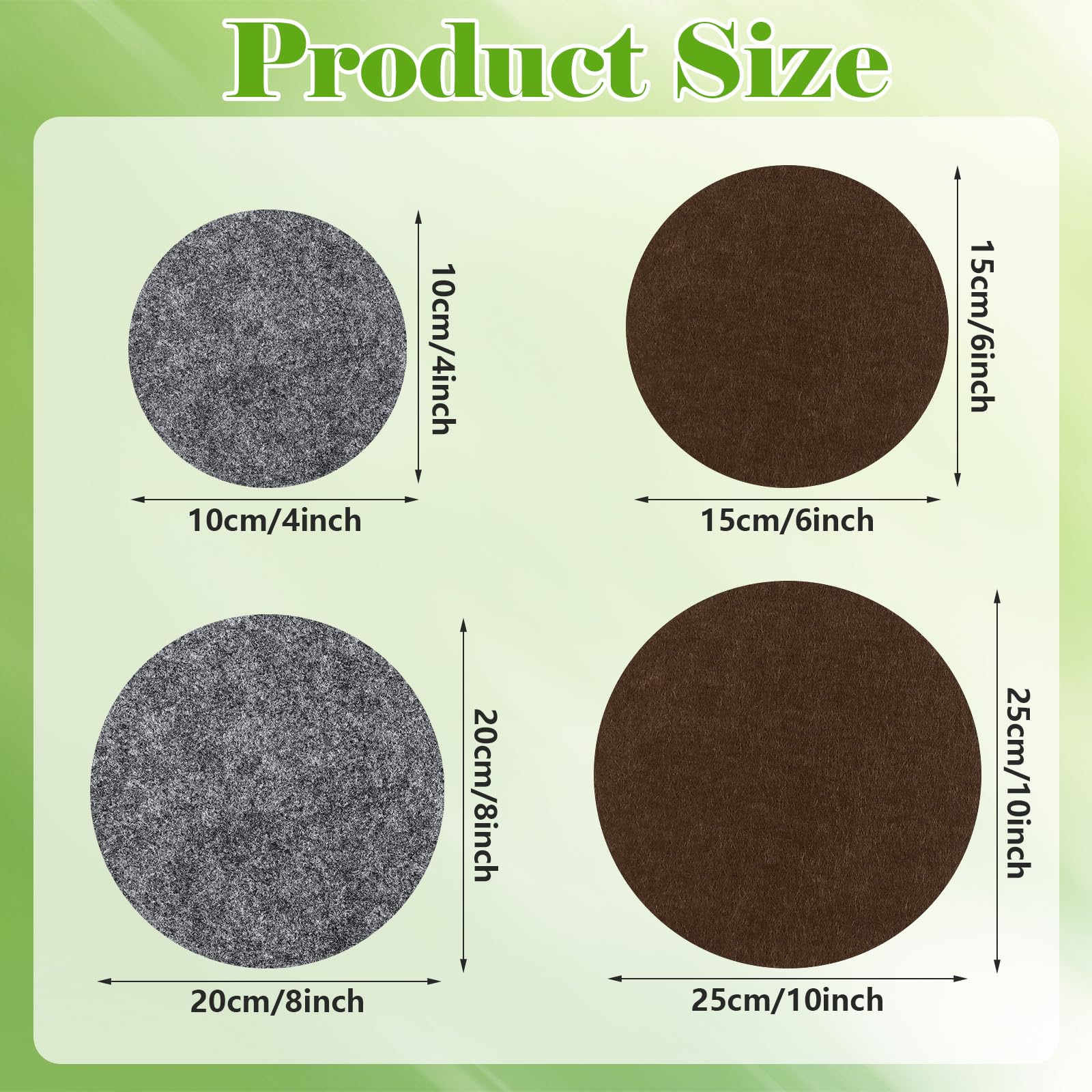 16 Pcs Plant Coaster Mat 4/6/8/10 Inch Felt Plant Saucer Reversible Round Fabric Plant Pad Mat Absorbent Flower Pot Coaster Mats Waterproof Felt Saucers Cork Mat for Indoors Outdoor Plant Pot - Image 2