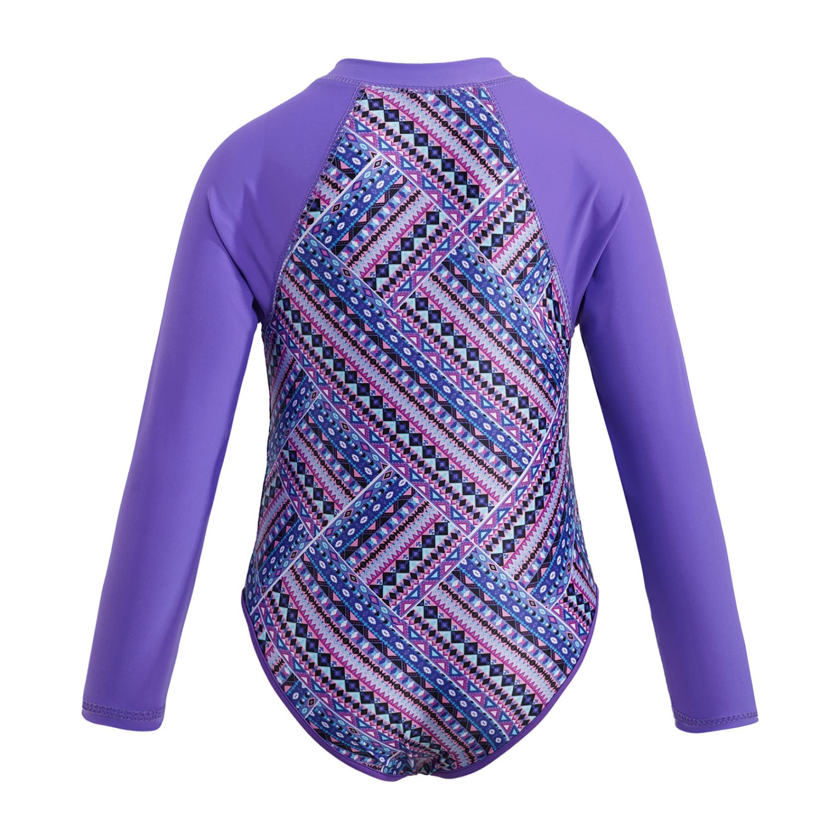 Yihuimin Kids Girls 1Ps Printed Swimsuit Front Zippered Leotard Color Contrast Bathing Suit for Surfing Purple 8 Years