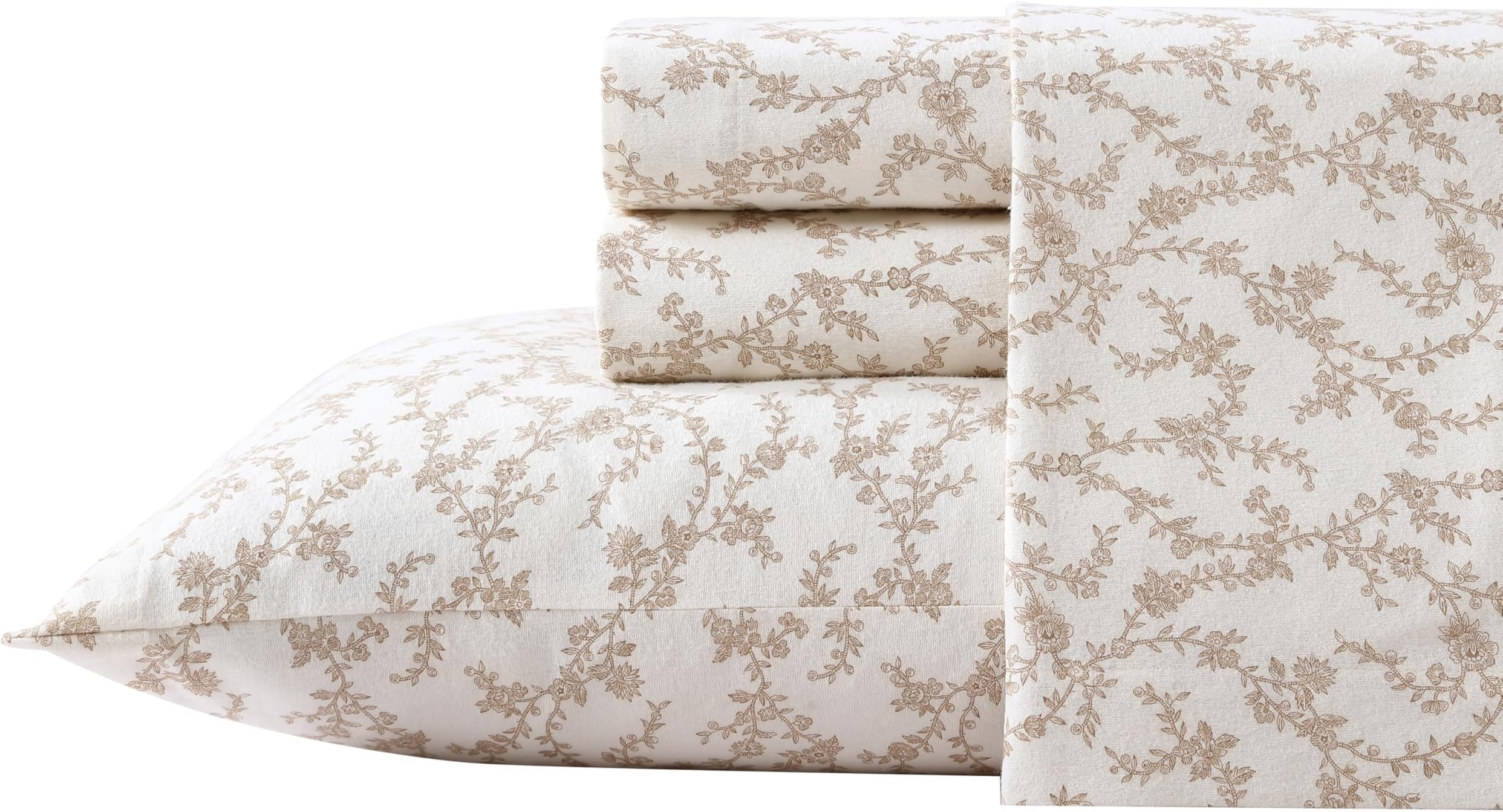 Flannel Sheets Queen Size, Anti-Pilling & Wrinkle Resistant Cotton, Touchably Soft for All-Season Comfort - Bed Sheets with Matching Pillowcases & Fitted Sheet (Victoria Beige)