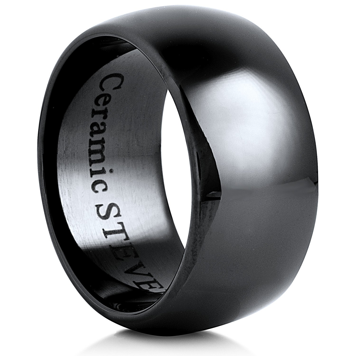 STEVEN G Black Ceramic Band Style Wedding / Fashion Ring 10mm Wide Domed High Polish Unisex Comfort Fit