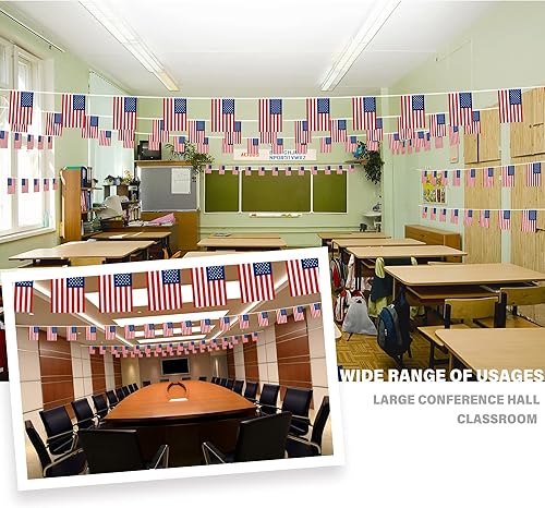 Miniatura 2 de Banderín de bandera de cuerda americana, pequeña mini bandera de Estados Unidos, decoración de guirnalda de campo para escuela, fiesta, aula,
