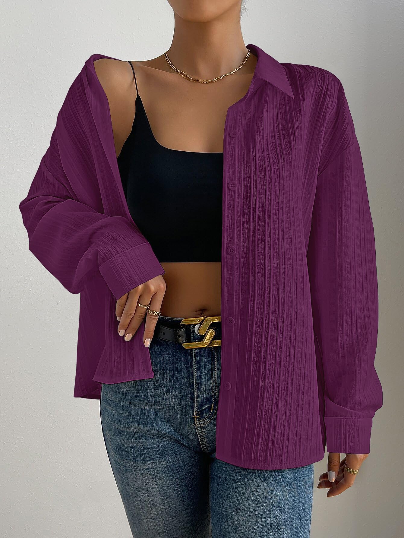 Greciilooks Shirts for Women – Korean Style Long Sleeve Oversized Button Down | Plus Size Workwear Top for Office & Casual Wear - Image 7 thumbnail