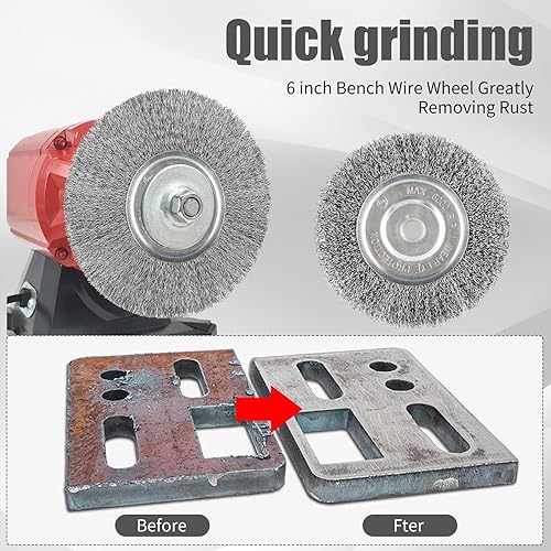 Miniatura 5 de WENORA Rueda de alambre de 6 pulgadas para amoladora de banco, alambre de acero al carbono 0.012 con orificio de eje de 12 y 58 pulgadas, para