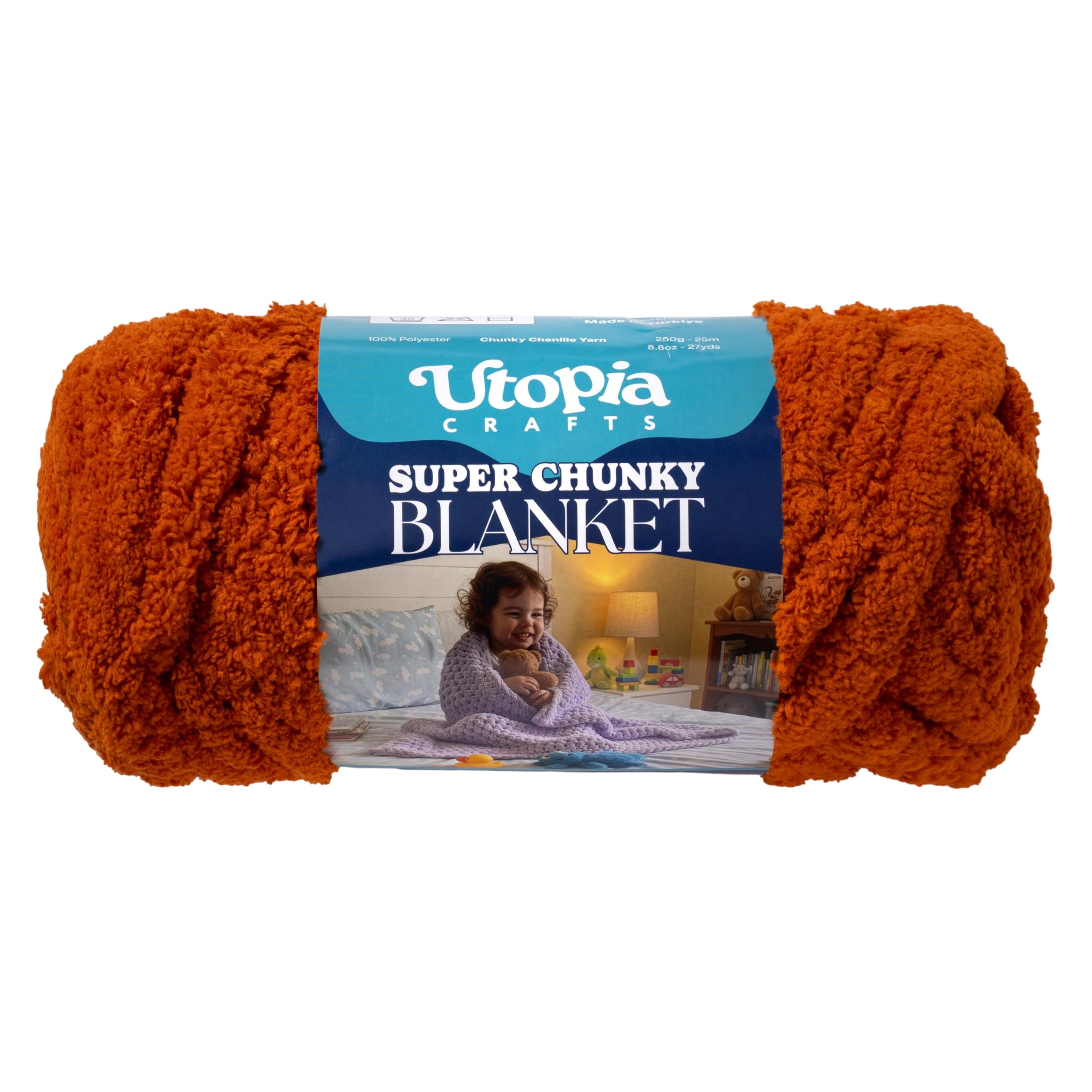 Utopia Crafts Super Chunky Blanket Yarn 250g, Soft Chenille Yarn for Arm Knitting - Thick Bulky Polyester Jumbo Yarn for Hand Knit Throw Blankets, Crochet, DIY Home Décor (Burnt Orange)