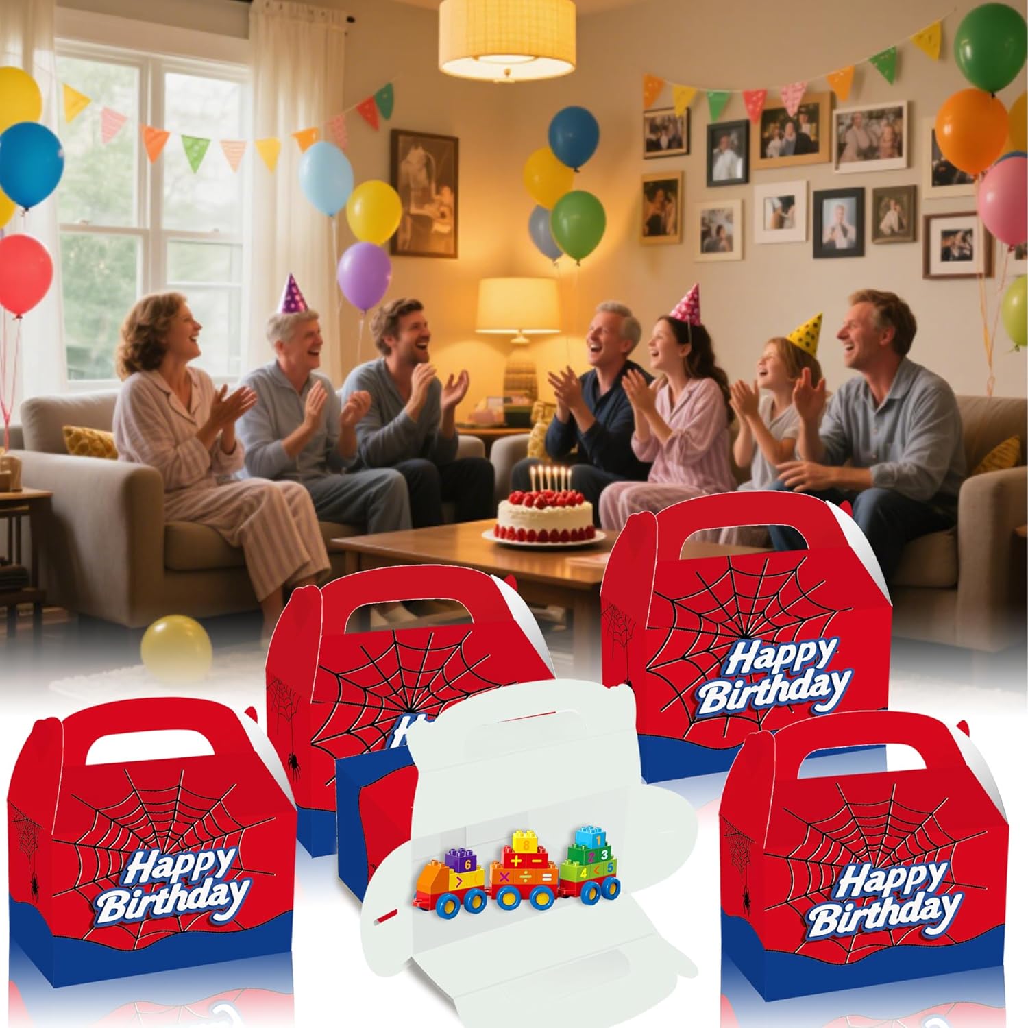 FLOLUVZ 16 PCS Spider Birthday Party Favor Treat Boxes, Spider Goodie Boxes Gift Bags, Gable Candy Box for Cartoon Themed Birthday Party Supplies Decorations - Image 8