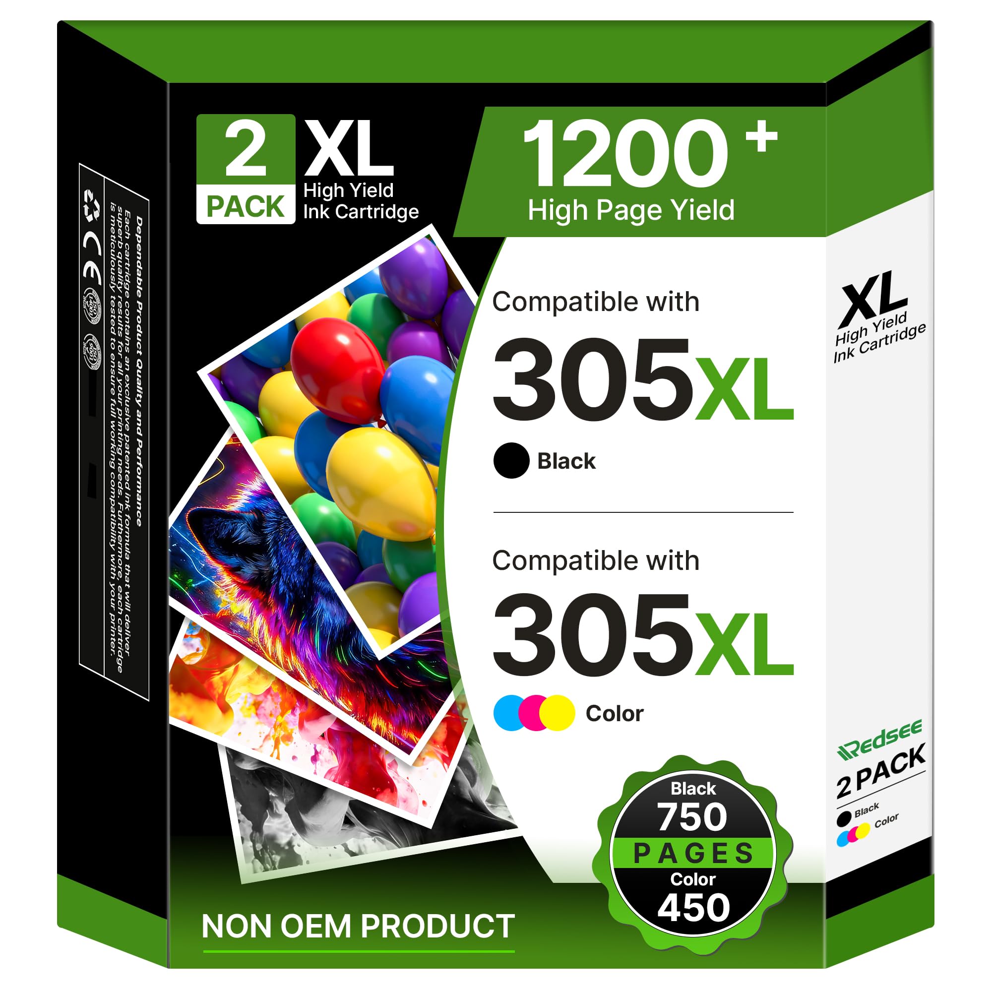 Redsee 305XL Ink Cartridges Replacement for HP 305 Ink Cartridges Black and Colour 305xl for HP Deskjet 2810e Ink Cartridges Deskjet 2800e 2820e 2700 2710e Envy 6020e Pro 6400 Plus 4100(2 Pack) - 2