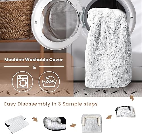 Miniatura 5 de blunique Sofá cama para perros grandes con espuma viscoelástica, cama impermeable de piel sintética para sofá, protector de muebles, cama relajante