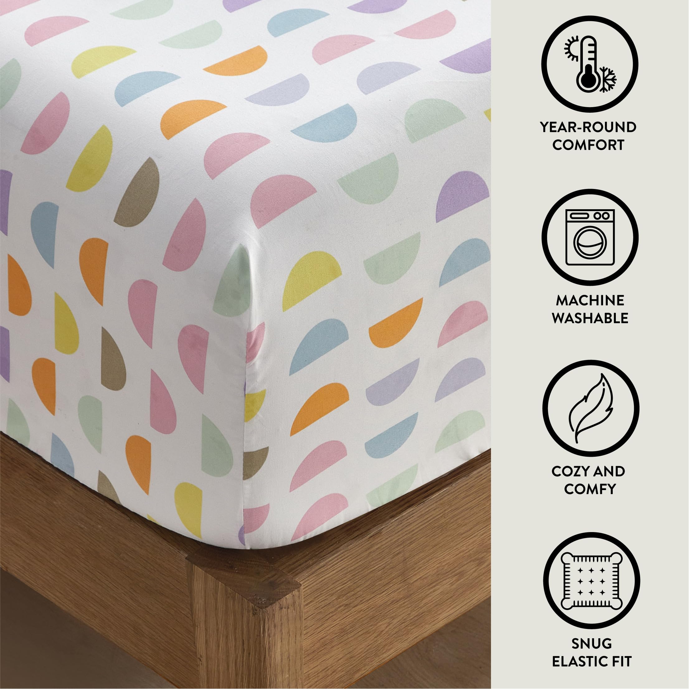 Heritage Kids Twin Sheet Set – 3 Piece, Multi-Color Half Moon Pattern, Soft Microfiber