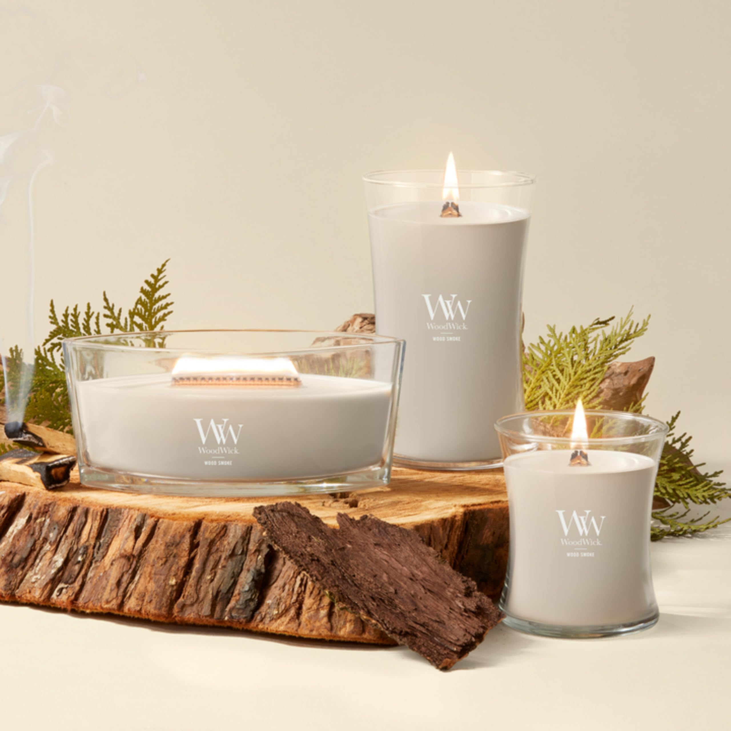 WoodWick Hourglass Vela Aromática en Tarro Grande, Gris (Wood Smoke), 610g
