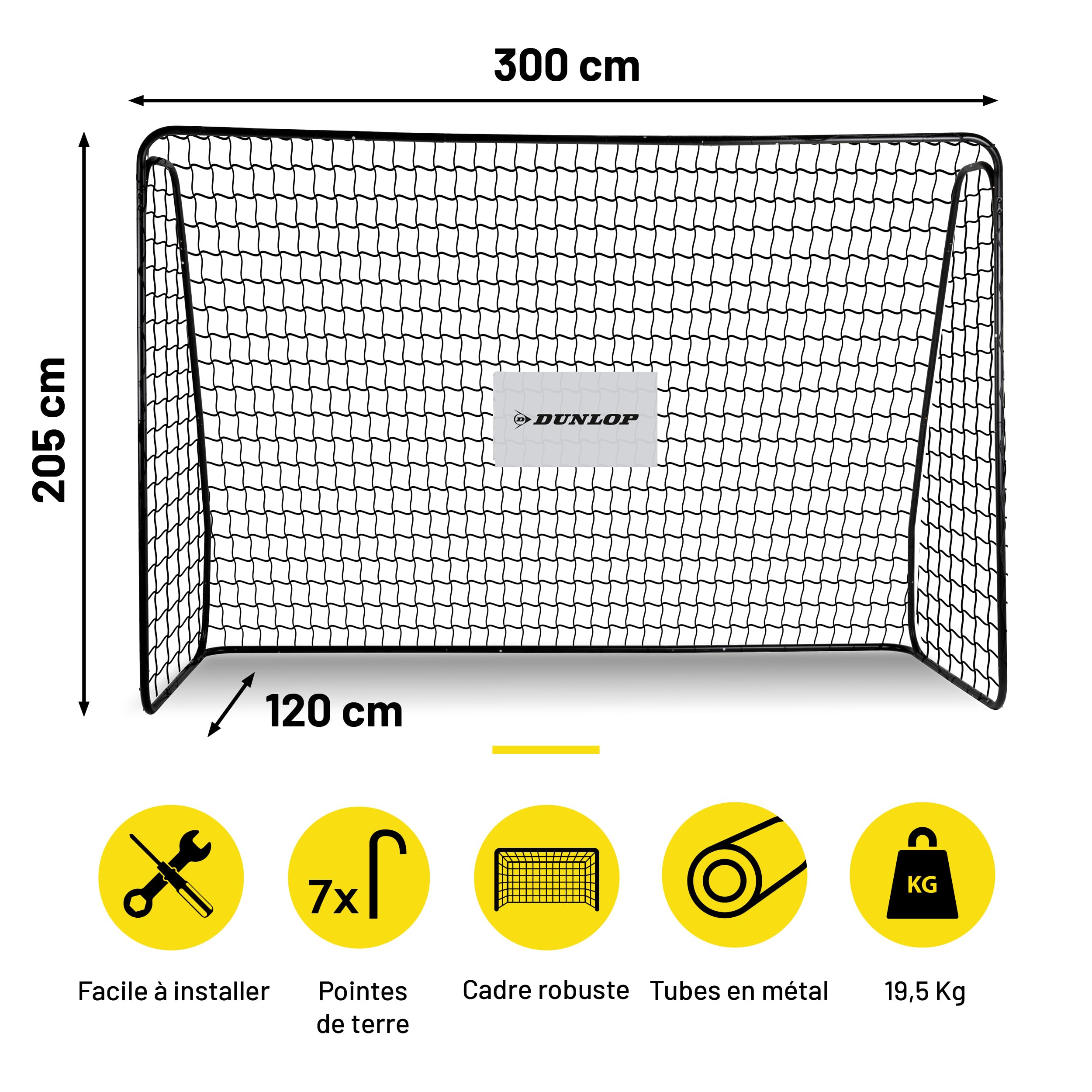 Dunlop Fußballtor - 240 x 160 x 85 cm - Metall - Fußballtrainingszubehör für Alle Altersgruppen - Einfache Montage - Schwarz/Rot