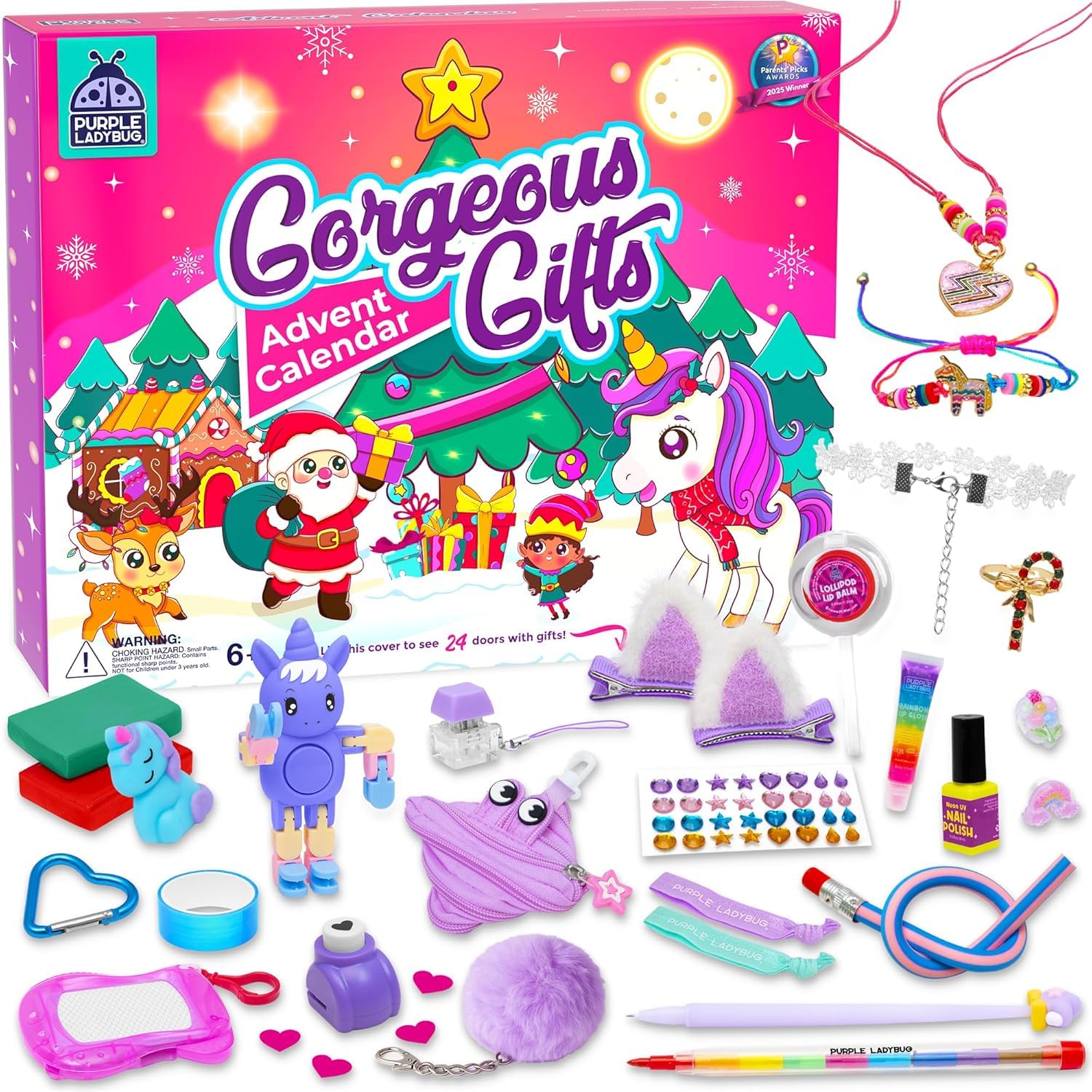 PURPLE LADYBUG Girls Advent Calendar 2025-24 Days of Gorgeous Gifts, Craft Activity Kit with Jewellery, Fidget Toys