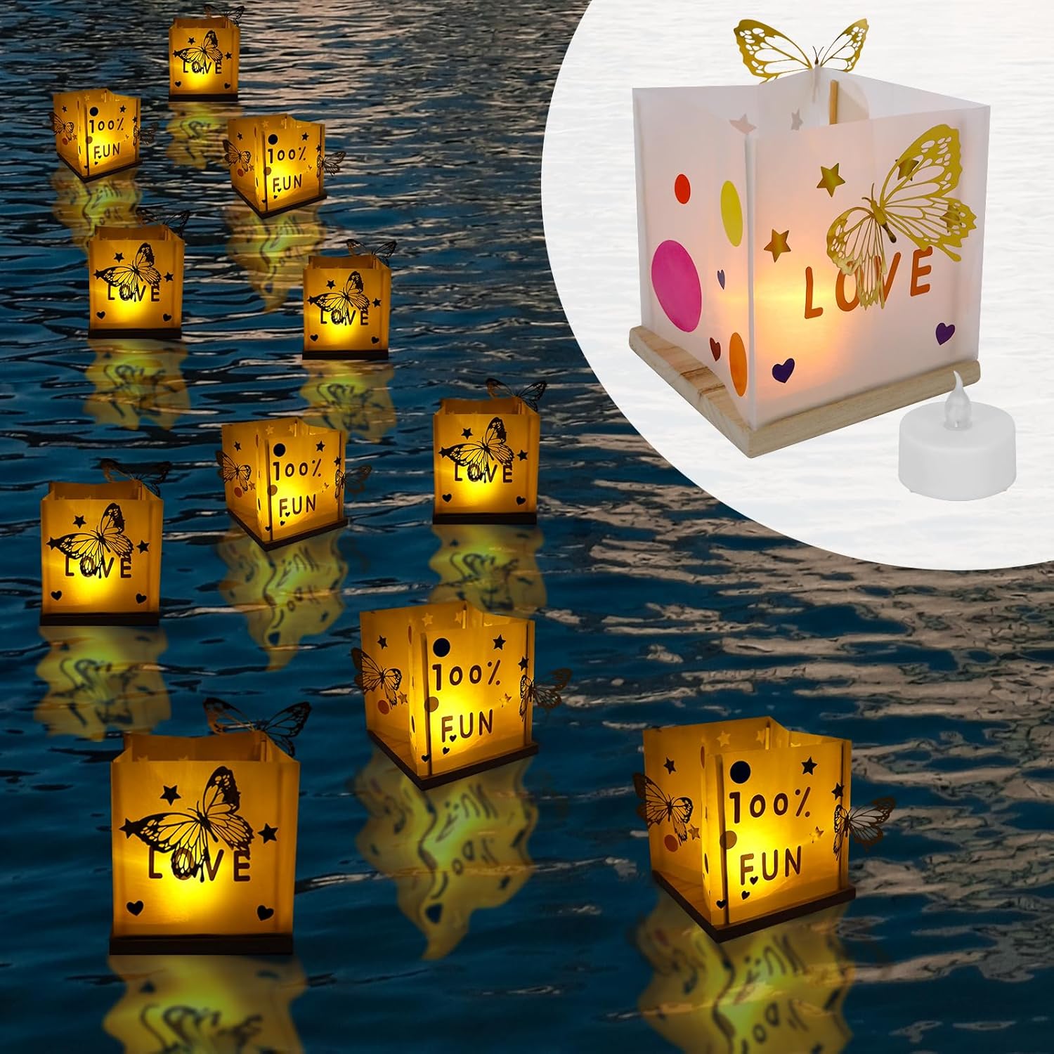 10-Set DIY Floating Water Lanterns Kit Decorative Candle Lanterns with Candles, Waterproof Floating Lanterns for Pool, Wedding, Outdoor Wishing (10, Lanterns with LED Candles)