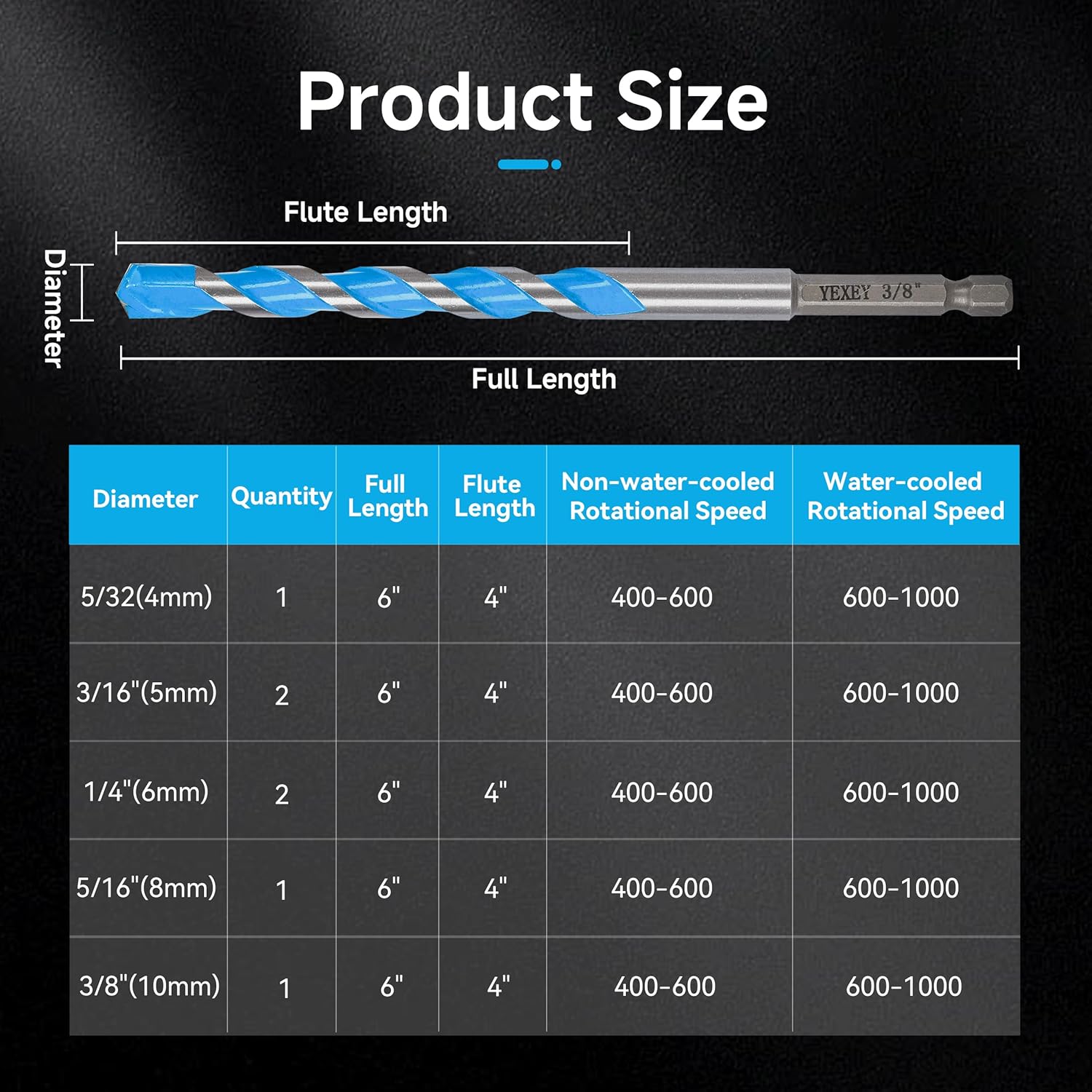 7PCS 5/32"-3/8" Masonry Concrete Drill Bit Set,Tungsten Carbide Drill Bit Tip,Hex Shank Drill Bits Set for Tile,Brick,Marble,Plastic,Cement,Wood,Glass etc.