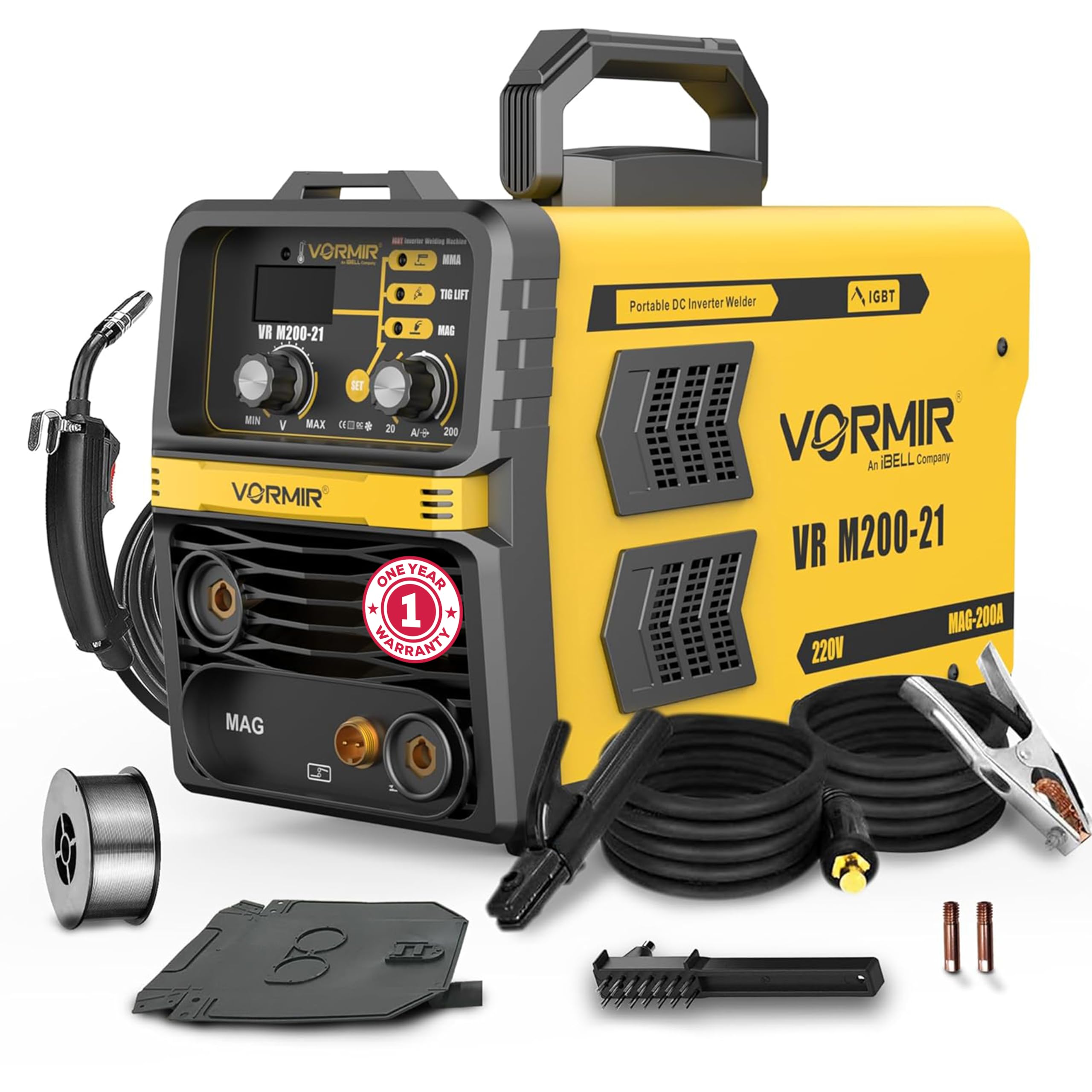 IBELL VORMIR VR M200-21 | 3-in-1 IGBT Inverter Welding Machine | MAG/MMA/TIG Lift | 200A Output | Electrodes 1.6-3.2mm & Flux Wire 0.8/0.9/1.0mm | Hot Start & Anti-Stick - 12 Months Warranty discount deal