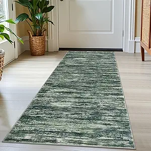 2x5 Dark Green Modern Abstract Runner Rug for Hallways, Super Soft Hallway Decor Kitchen Rugs with Non-Slip, Non-Shedding Washable Rug for Hallways Entryway Bedroom Indoor