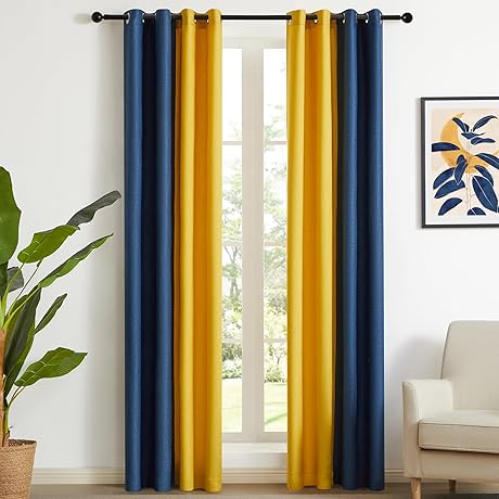 PRIMROSE Navy Blue and Yellow Linen Ombre Curtains: Illuminating Your Home with Coastal Charm