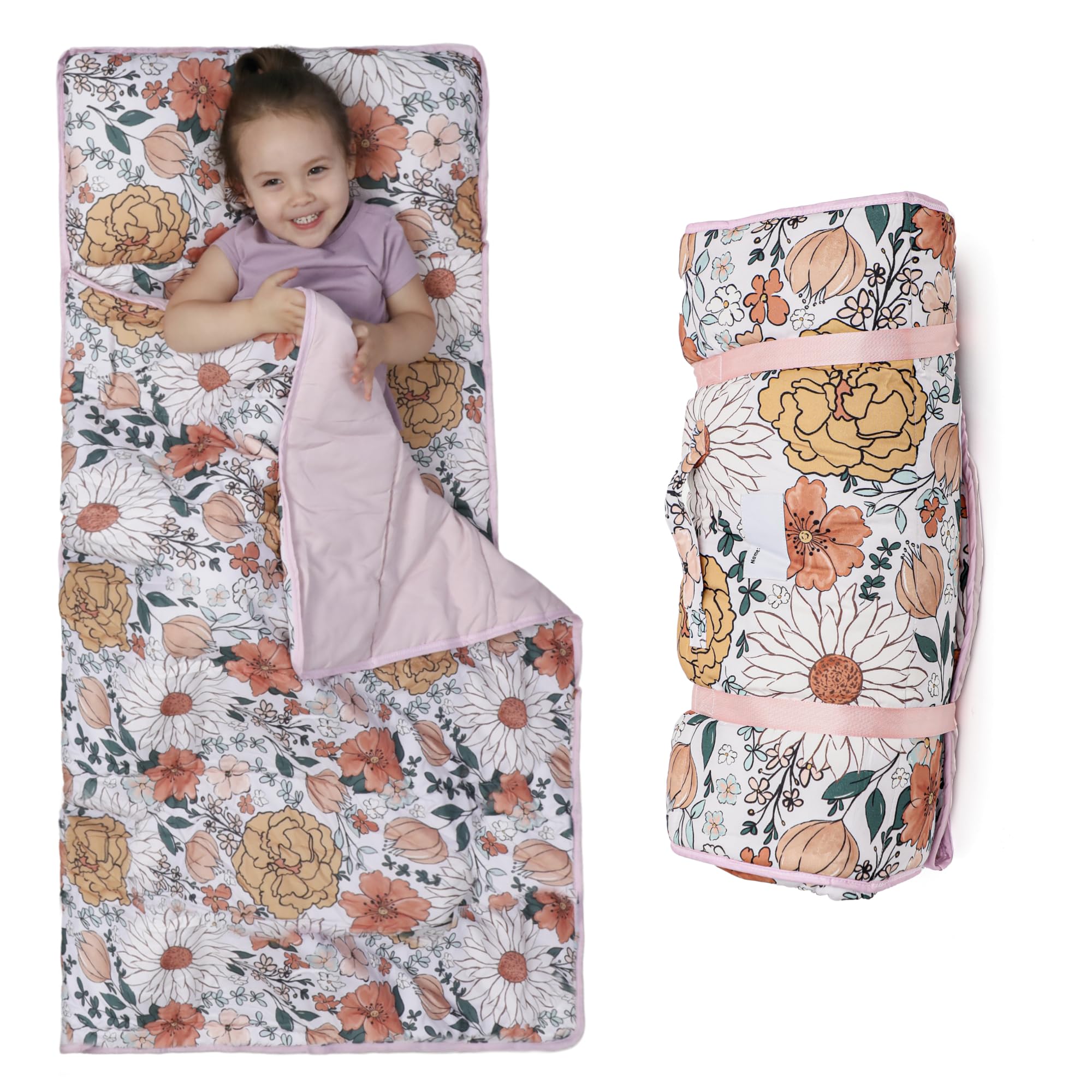 Morxy Toddler Nap Mat with Pillow & Blanket Large Portable Roll Up Nap Mats with Name Tag- Thick Kids Sleep Mat for Daycare, Preschool Travel and Camping for Age 3 and up