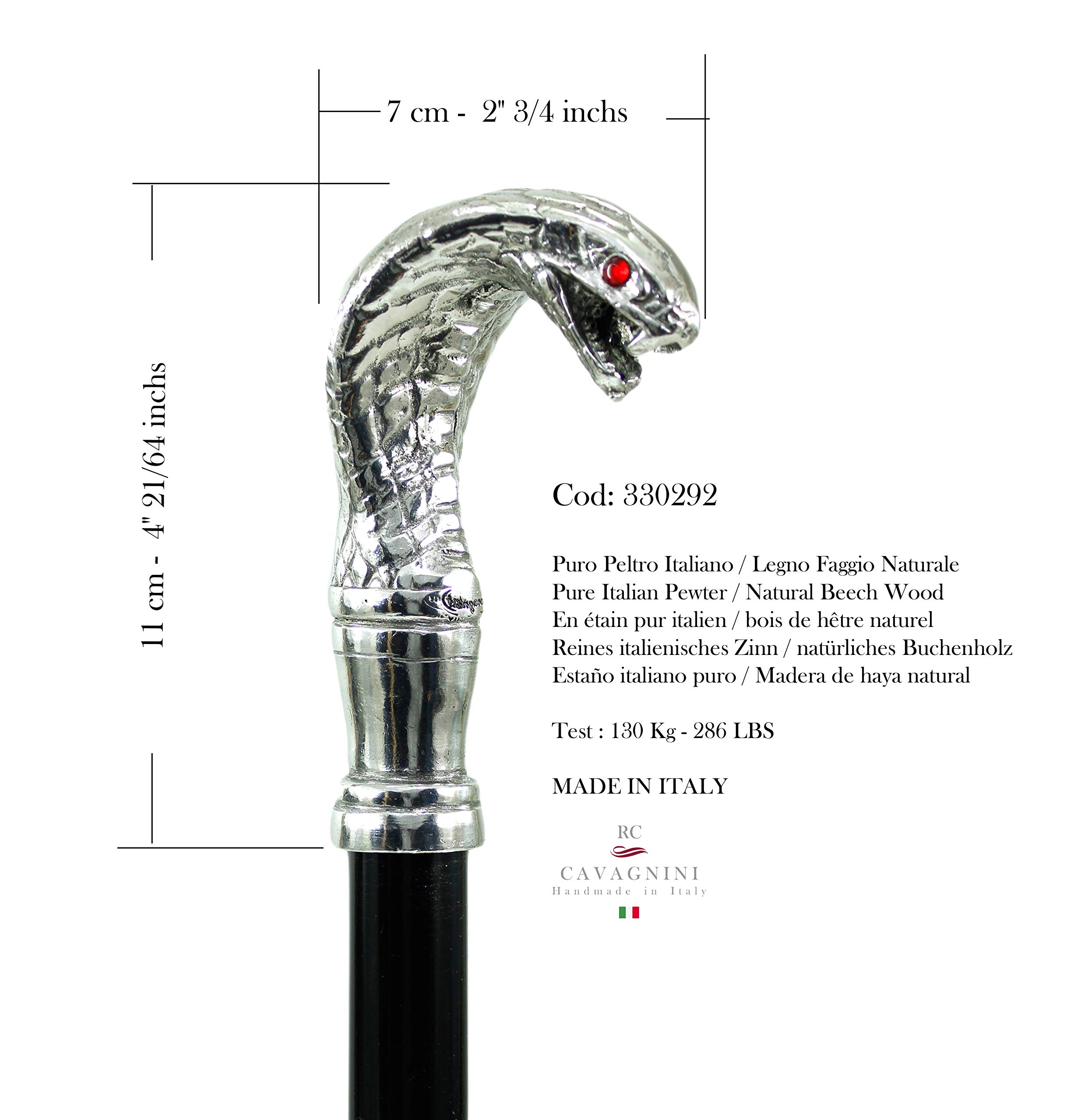 Bastón de peltre y madera modelo cobra elegante para hombre