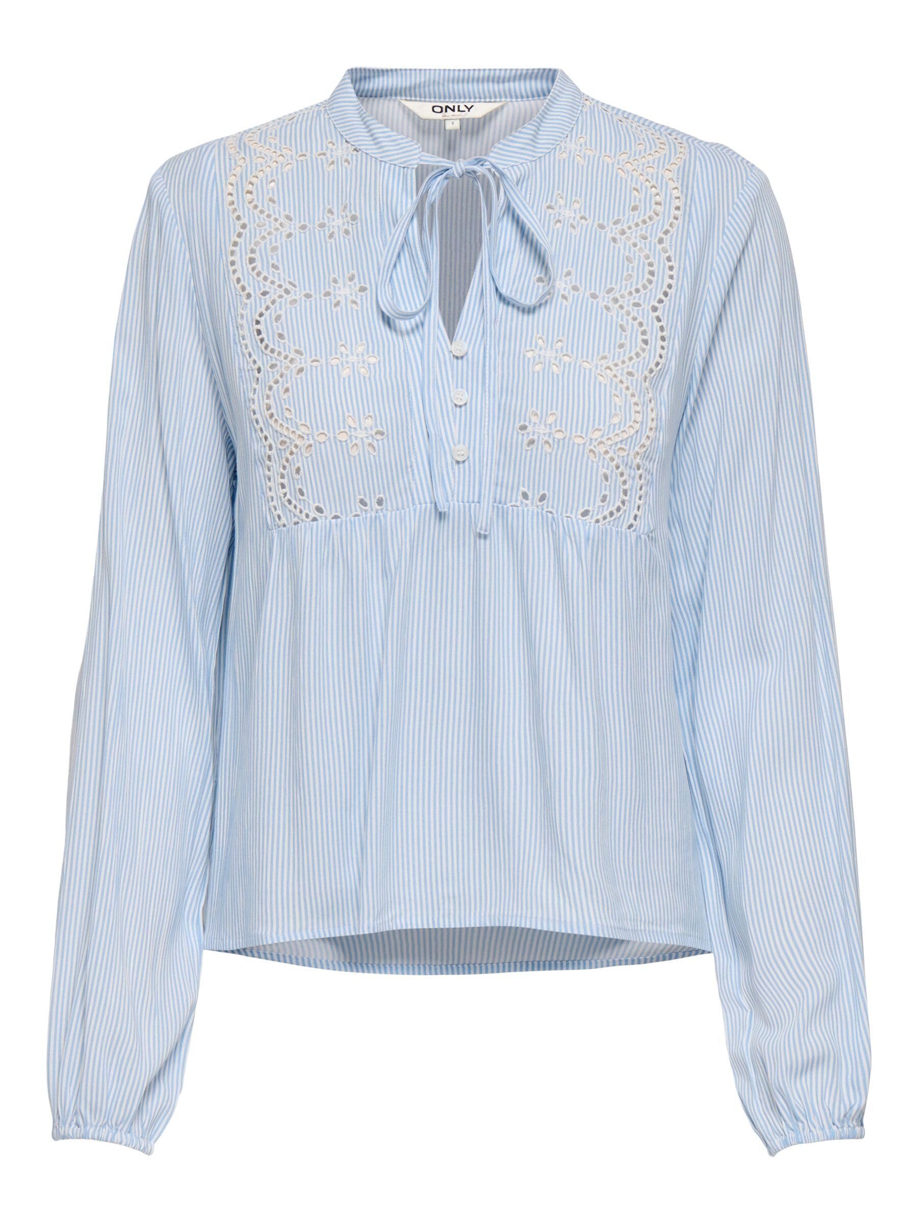 Only Damen Kentucky Blue Onllennyo Ls Embroid V-Neck Top Noos Wvn
