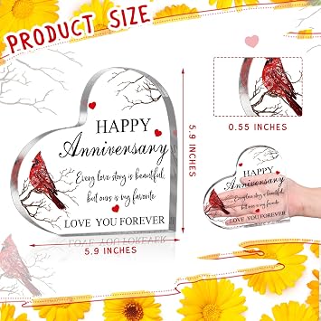 Happy Anniversary Cardinal Gift for Women Anniversary Wedding Gifts Acrylic Valentines Day Gifts for Her Him Couple Wife Husband Girlfriend Boyfriend(Delicate Style)