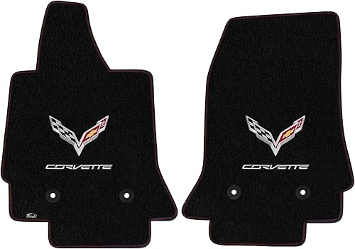 Miniatura 2 de Lloyd Mats Alfombrillas de vinilo para Corvette C7 2014-2019 (carbón, 2 unidades, banderas "Corvette")