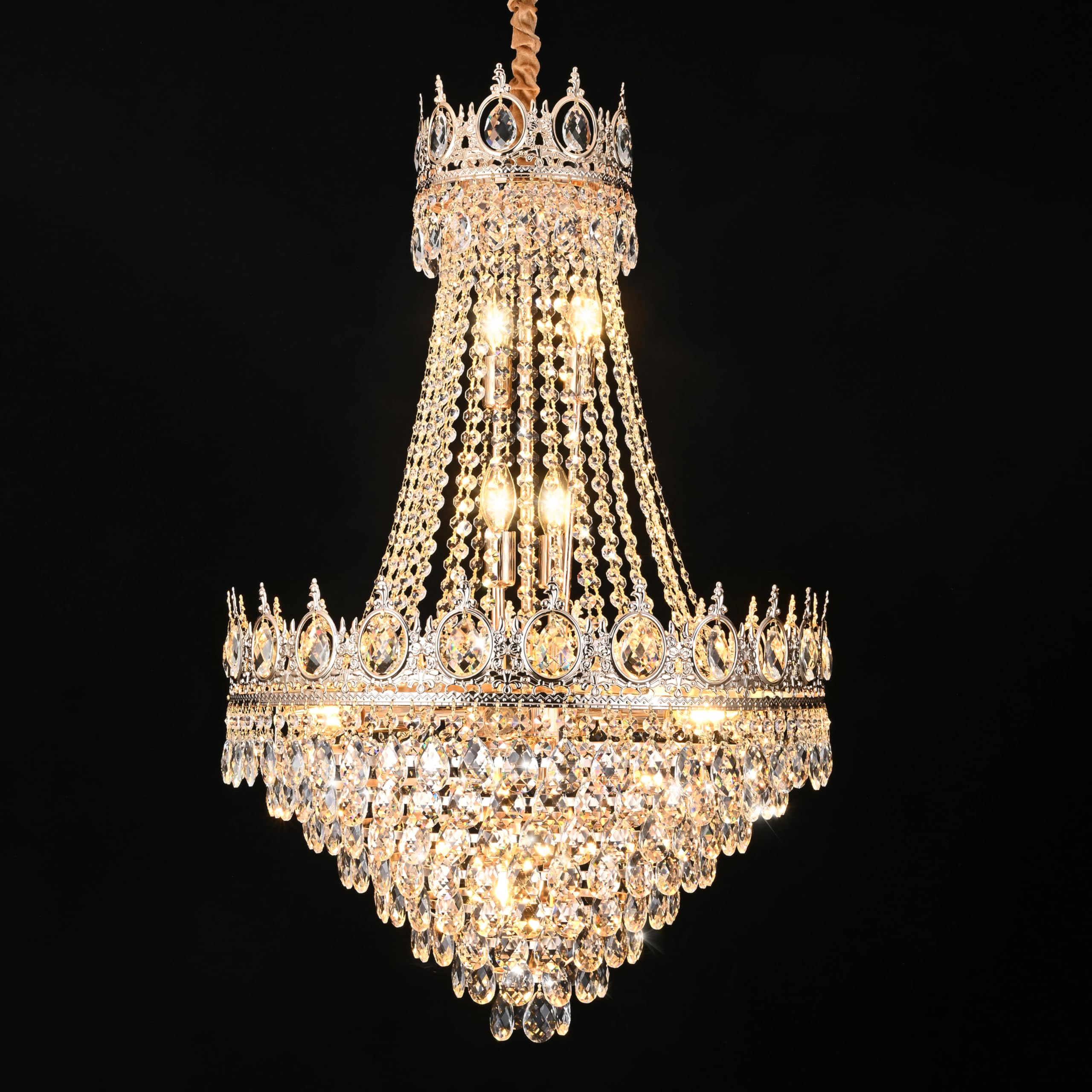 KoKo&Yukina Gold 23.6" French Empire Crystal Chandelier 14 Lights K9 Crystal Chandeliers Modern Farmhouse Crystal Chandeliers Adjustable Hanging
