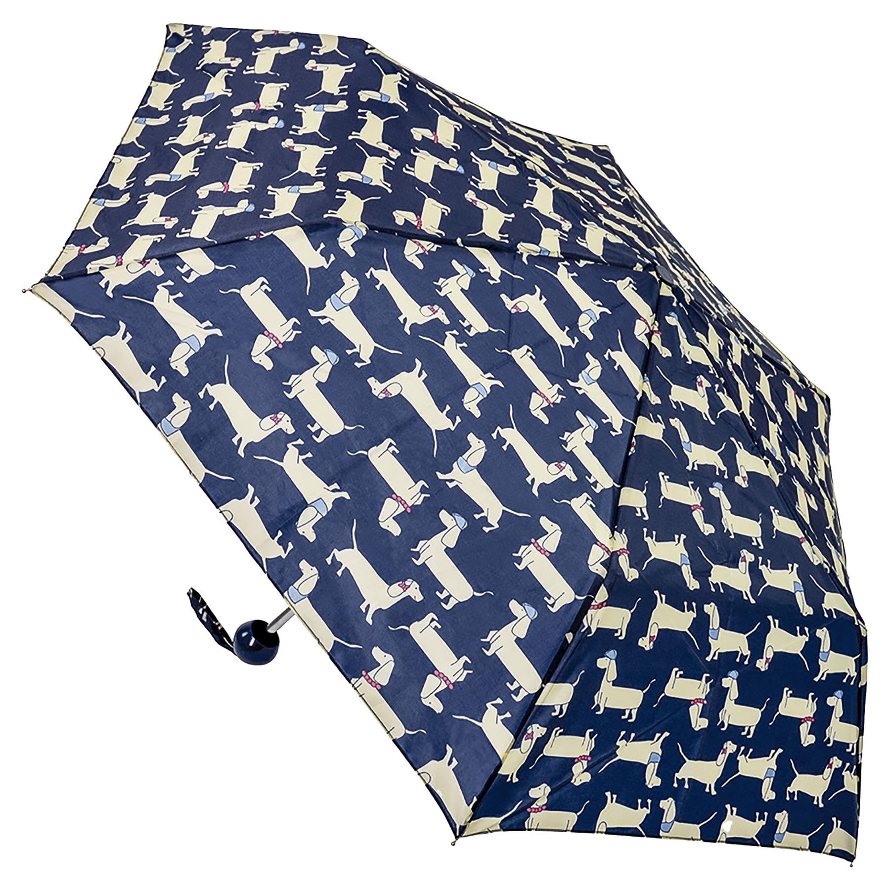 A2Z Ladies Folding Souvenir Umbrella Dachshund Sausage Dog Print Lightweight Travel Brolly for Women Waterproof Weather Resistant Manual Compact Supermini 3 Section 50cm Canopy