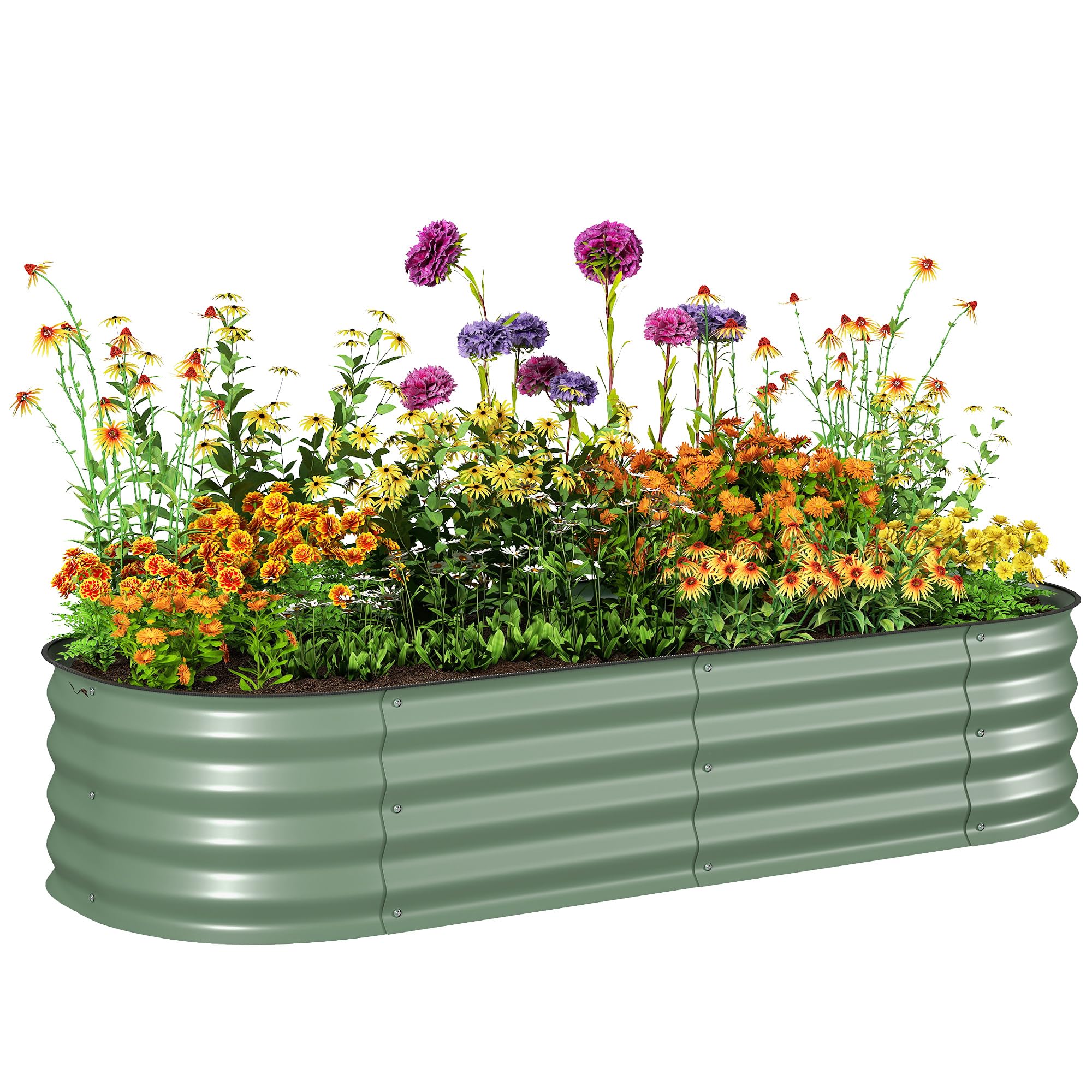 Outsunny Green Raised Garden Bed With Safety Edging Galvanised