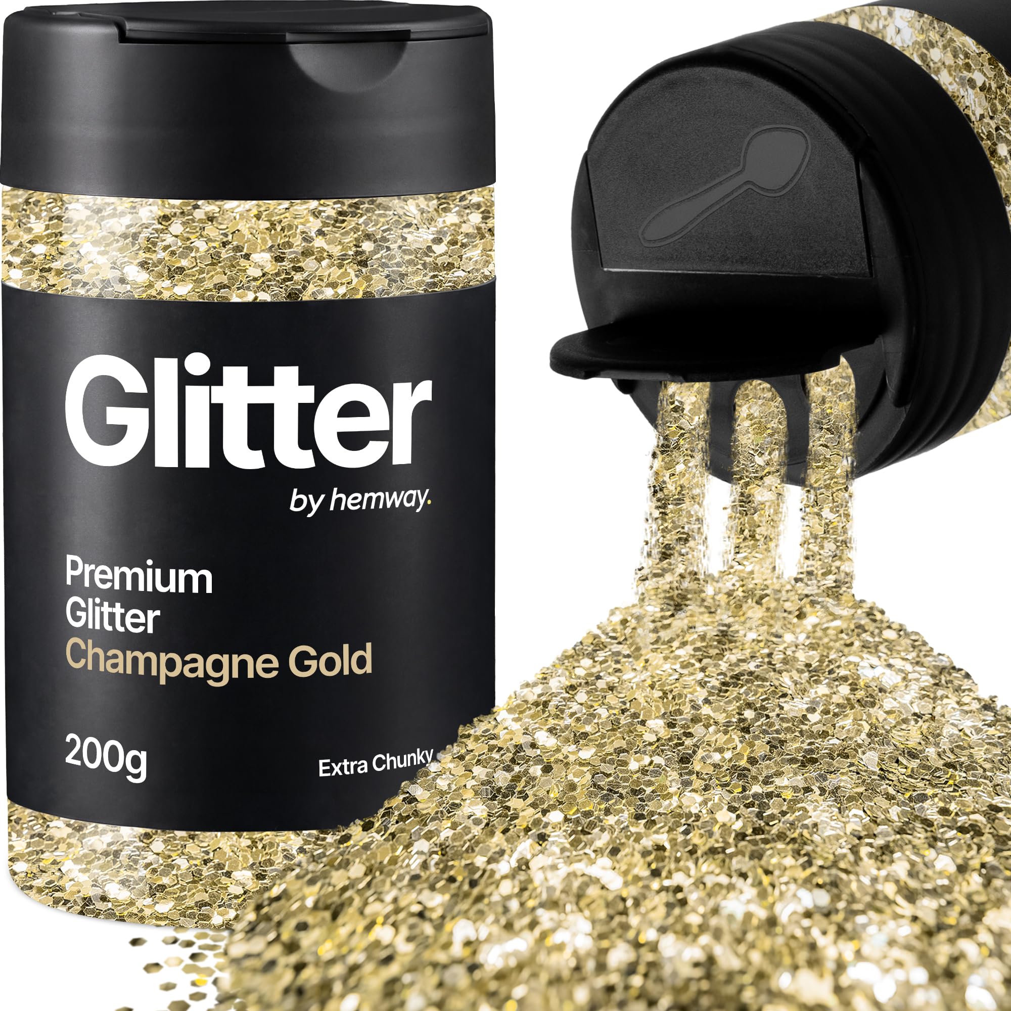 Hemway Champagne Gold Glitter Shaker, 200g Extra Chunky Glitter for Crafts Metallic Flake Sequins for Resin & Epoxy Crafts for Decorating, Halloween, Christmas, Nail, Face, Art