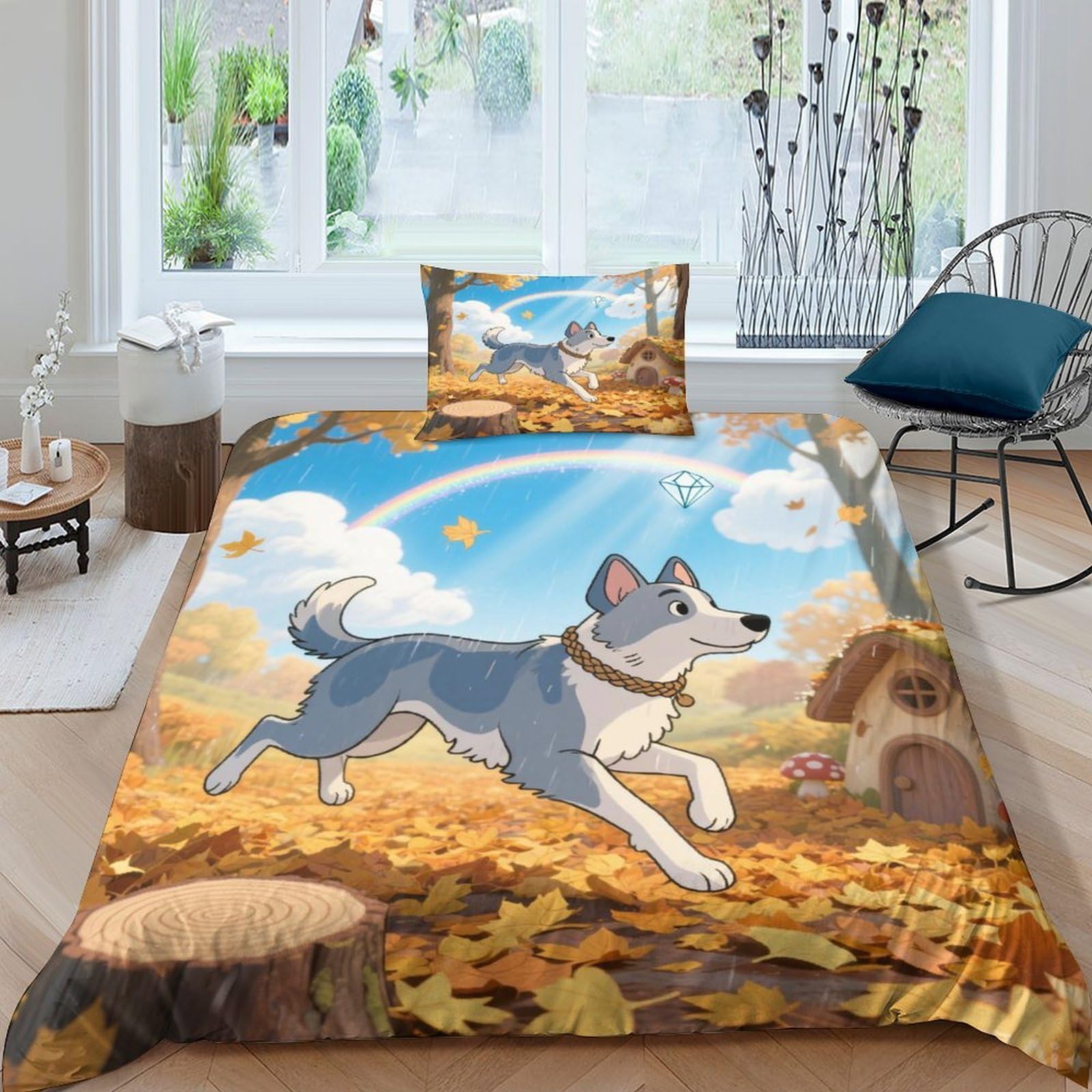 Housse de couette Chien 3D cadeau idéal pour lit simple enfant et ado 135x200 cm