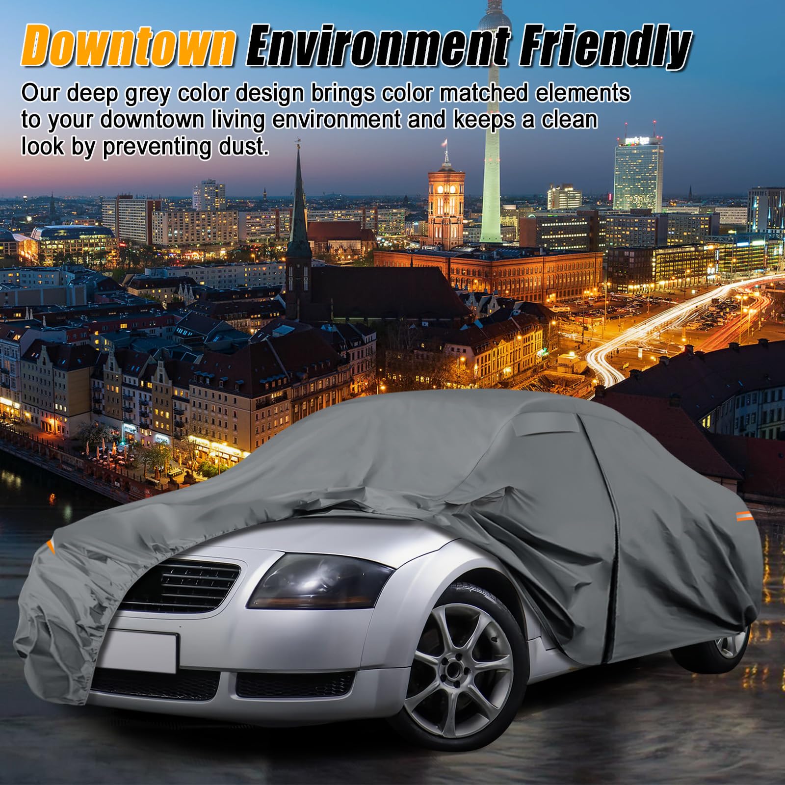 Autoabdeckung Wasserdicht für 1998-2006 Audi TT 8N, Vollgarage Autoplane | Auto Abdeckplane Winter Sommer Allwetter Outdoor Abdeckung mit Reißverschluss Tür, Windschutzbänder, Grau