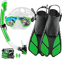 DiVLMT Adult Snorkeling Gear Set: Anti-Fog Tempered Glass Mask, Dry Top Snorkel, Adjustable Fins for Scuba Diving & Travel