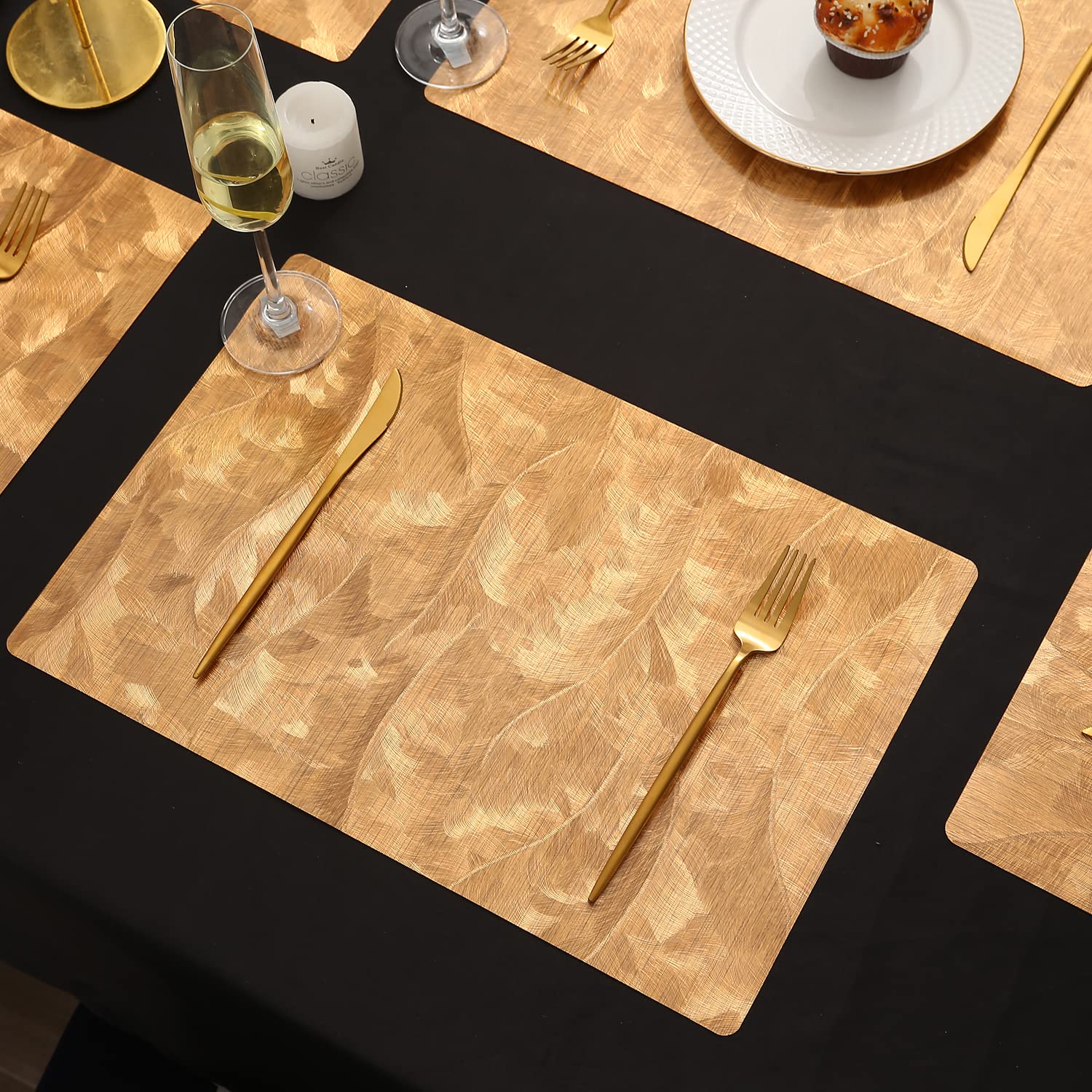 HOKIPO Plastic Shining Placemats For Dining Table Set Of 6, Gold (Ar-3942-Gold) (B09QQ7Y3PJ) Amazon Price History, Amazon Price Tracker