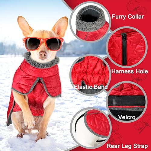 Miniatura 5 de Fragralley Abrigo para perro, abrigo cálido de invierno para perro con correa para las piernas, impermeable y reflectante, abrigos para clima frío
