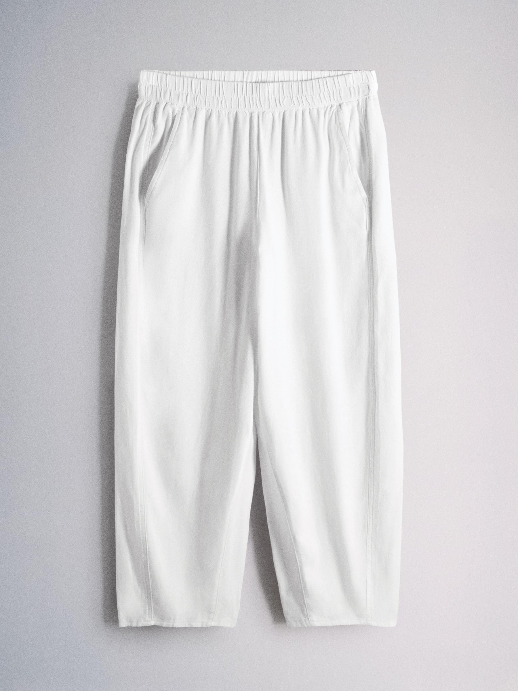 THE SET Femme Pantalon Large en mélange de Lin, Lot de 3 | Coupe standard, Taille mi-haute, Fermeture boutonnée, Jambe large